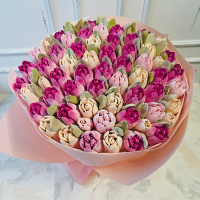 Букет ярко-розово бежевый, 30 см