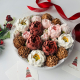 Букет бордово-розово белый с шишками в коробке, 25 см